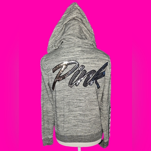 PINK Victoria's Secret Tops - Y2K Victoria’s Secret PINK Hoodie Sequin Bling Marled Zip Gray Sz XS